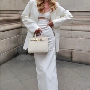 Casual White Backless Bodycon Hallow Out Midi Cami Dress